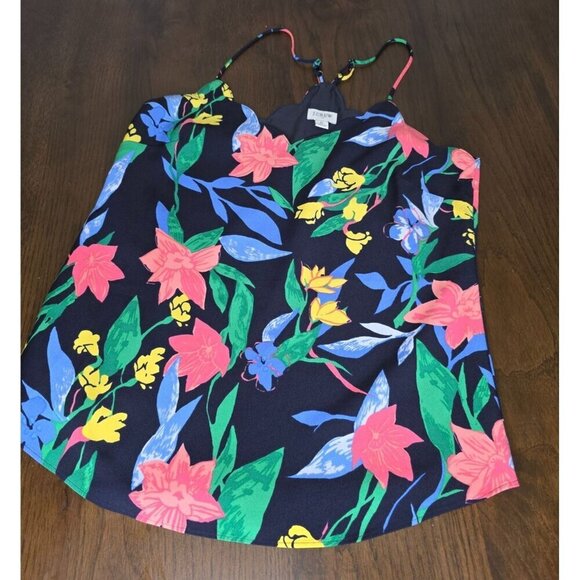 J. Crew Floral scalloped cami top women size 0 Style AL504 SP20 Blue Print Spagh - Picture 2 of 10